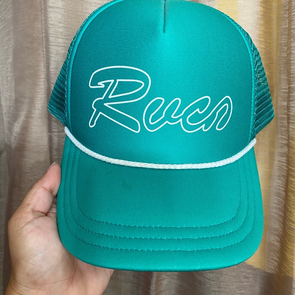 RVCA Teal Mesh Cap with White Script